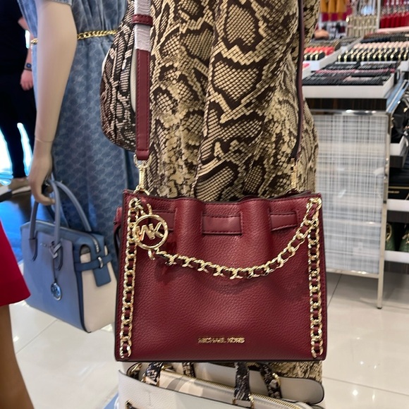 Michael Kors Women's Mina Small Belted Chain Crossbody Shoulder Bags Dark Cherry - Picture 15 of 16